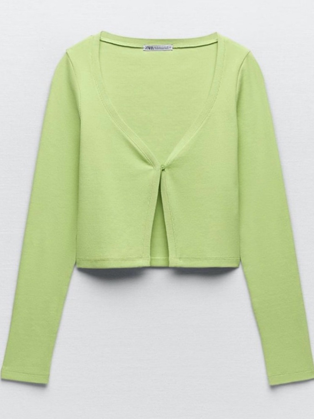 ZARA Green Ribbed Button Front Long Sleeve Cardigan Top